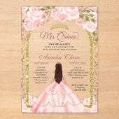 Invitations En Acrylique Flore rose pâle Princess Gold Arch Quinceanera (Recto)