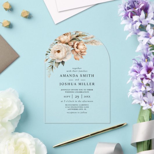 Invitations En Acrylique Flore Rustique Séchée Boho & Mariage de laiton Pam (Insitu (Mariage))