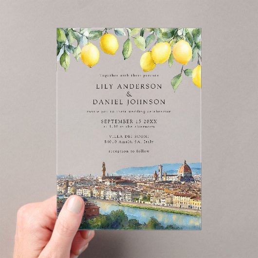 Invitations En Acrylique Florence Lemons Italian Wedding (In situ (ordinateur de poche))