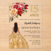 Invitations En Acrylique Flores de robe or Quinceanera rose clair (Recto)