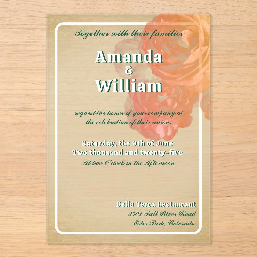 Invitations En Acrylique Flourdissant intemporel romantique exquis mariage (Recto)