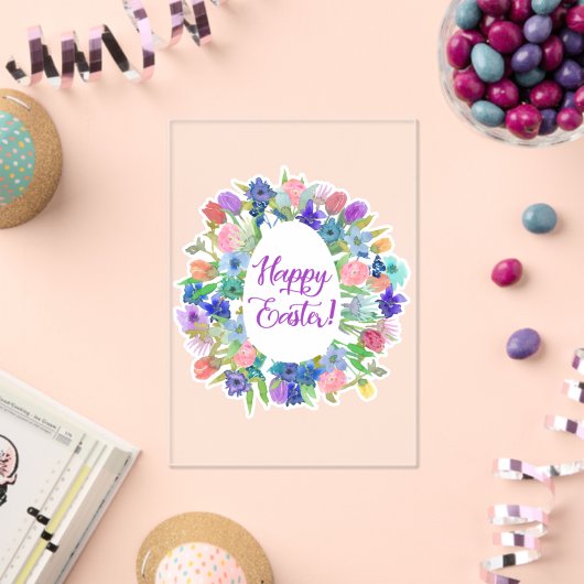 Invitations En Acrylique Flower Egg Shaped Wreath Happy Easter (Insitu (Célébration))