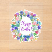 Invitations En Acrylique Flower Egg Shaped Wreath Happy Easter (Recto)