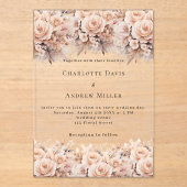 Invitations En Acrylique flûtes roses crème or mariage clair (Recto)