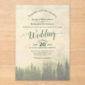 Invitations En Acrylique Foggy Green Pines Calligraphie Mariage (Recto)