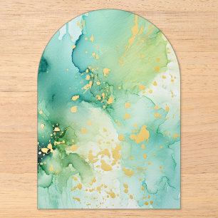 Invitations En Acrylique Fond de marbre vert doré
