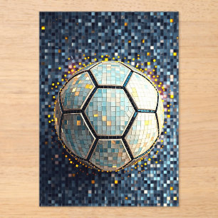 Invitations En Acrylique Football Mosaïque Bleu Art Abstrait Coupe du Monde