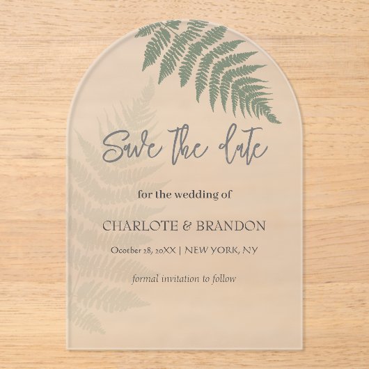 Invitations En Acrylique Forest Green Ferns Mariage extérieur (Recto)