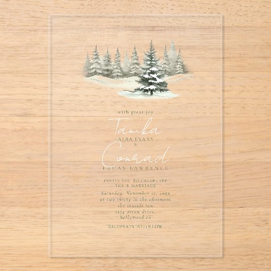 Invitations En Acrylique Forêt de mariage rustique d'hiver ID1049 (Recto)