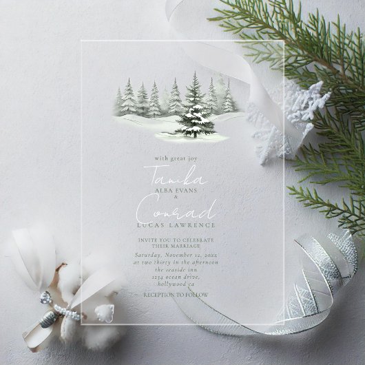 Invitations En Acrylique Forêt de mariage rustique d'hiver ID1049