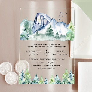 Invitations En Acrylique Forêt de pins de montagne rustique pour mariage