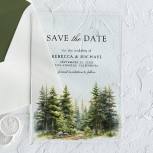 Invitations En Acrylique Forêt de Pins Mariage Épargnez la Date