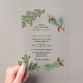 Invitations En Acrylique Forêt de pins rustiques mariage verdure (In situ (ordinateur de poche))