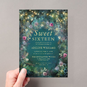 Invitations En Acrylique Forêt Enchantée Roses Verdure Boisée Sweet 16