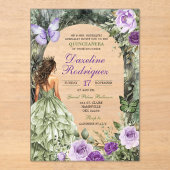 Invitations En Acrylique Forêt lunaire verte pourpre Quinceanera (Recto)