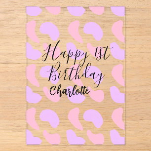 Invitations En Acrylique Formes abstraites rose violet joyeux 1er anniversa