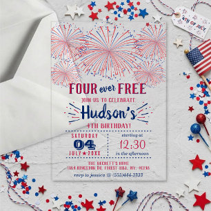 Invitations En Acrylique Four Ever Free ! Fête d'anniversaire du 4 juillet