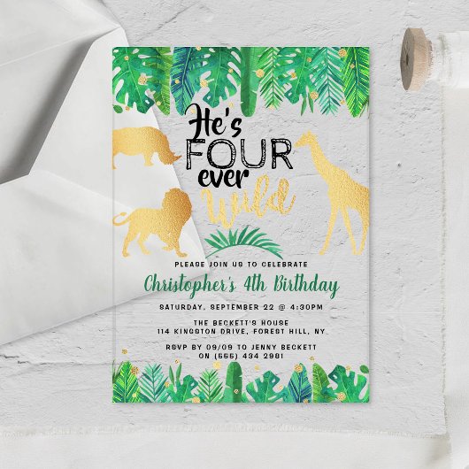 Invitations En Acrylique Four Ever Wild Boys 4e fête d'anniversaire