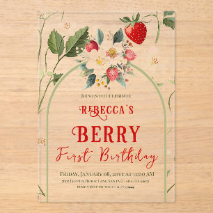 Invitations En Acrylique Fraise rouge rustique Thème Berry Premier annivers