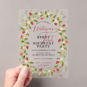 Invitations En Acrylique FRAISE SAUVAGE Doux BÉBÉ ANNIVERSAIRE