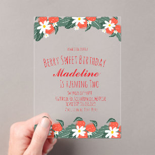 Invitations En Acrylique Fraises Dessinées à la Main Baie Sucrée Anniversai