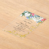 Invitations En Acrylique Framboise Blanc Bleu Rose Doré Tourbillons Botaniq (Poser)