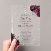 Invitations En Acrylique Frame d'Argent Floral Bourgogne Première communion (In situ (ordinateur de poche))