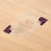Invitations En Acrylique Frame d'Argent Floral Bourgogne Première communion (Poser)