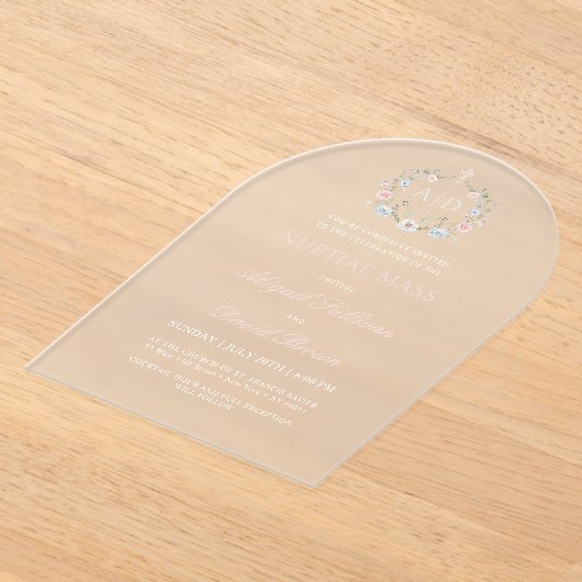 Invitations En Acrylique Frame floral Messe nuptiale Mariage religieux (Poser)
