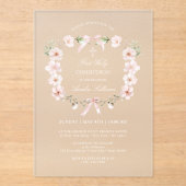 Invitations En Acrylique Frame florale rose rousse Première communion saint (Recto)