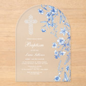 Invitations En Acrylique French Blue Wildflowers Arch Baptism (Recto)