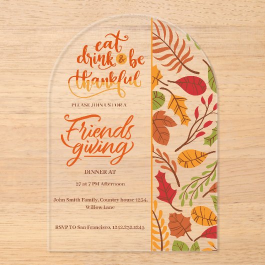 Invitations En Acrylique Friendsgiving Thanksgiving Dinner Orange Fall Fun (Recto)