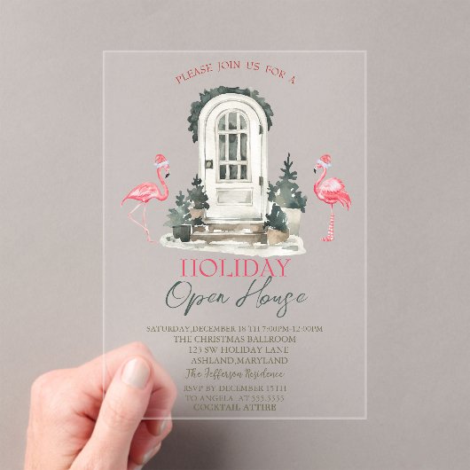 Invitations En Acrylique Front Door Pink Flamingos Holiday Open House (In situ (ordinateur de poche))