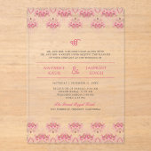 Invitations En Acrylique Frontière rose Ikat Anand Karaj Sikh Mariage (Recto)
