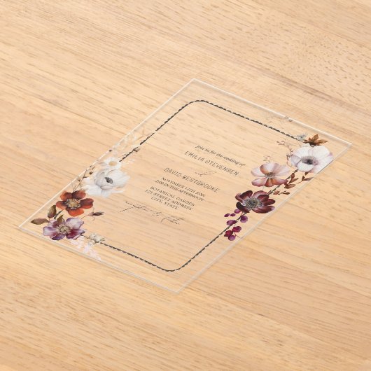 Invitations En Acrylique Frontière Rustique Anémonique Florale Frappée Main (Poser)