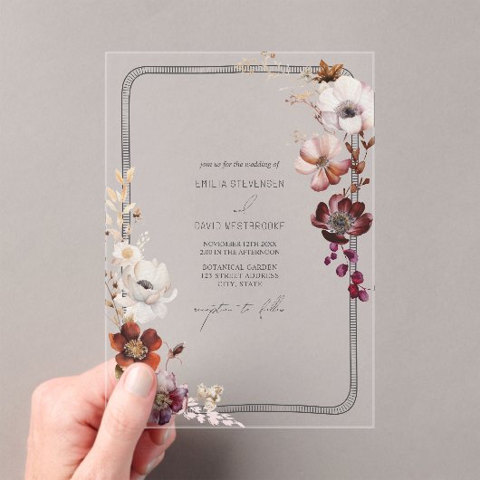 Invitations En Acrylique Frontière Rustique Anémonique Flore Main Tirée (In situ (ordinateur de poche))