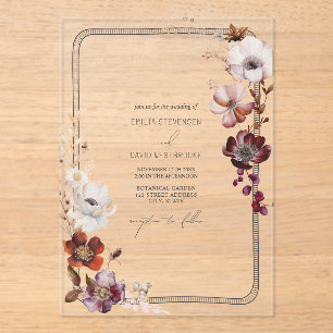 Invitations En Acrylique Frontière Rustique Anémonique Flore Main Tirée