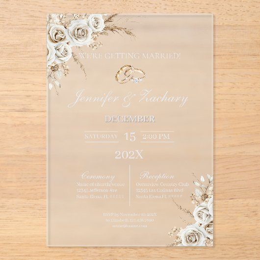 Invitations En Acrylique Frosted acrylic boho wedding (Recto)