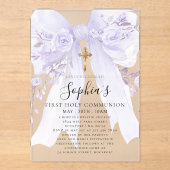 Invitations En Acrylique Frosted Acrylic Purple Bow Rose First Communion (Recto)