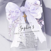 Invitations En Acrylique Frosted Acrylic Purple Bow Rose First Communion