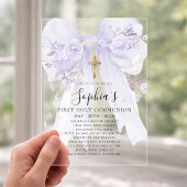 Invitations En Acrylique Frosted Acrylic Purple Bow Rose First Communion