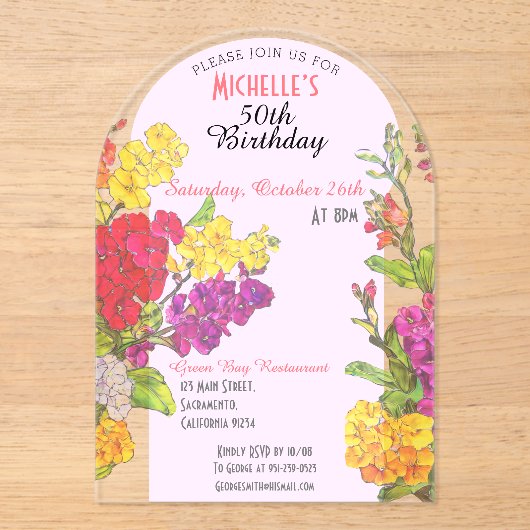 Invitations En Acrylique Fruit 50e anniversaire transparent chic (Recto)