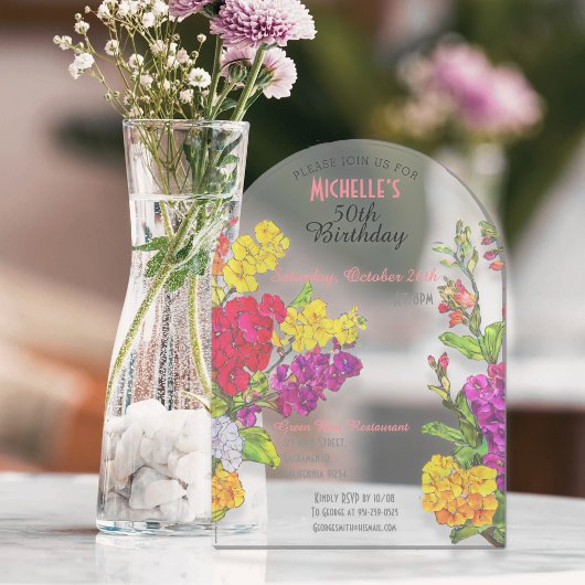 Invitations En Acrylique Fruit 50e anniversaire transparent chic