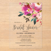 Invitations En Acrylique Fuchsia Fête des mariées florale (Recto)