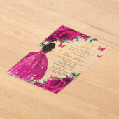 Invitations En Acrylique Fuchsia Floral Brown Princesse Quinceañera Sweet 1 (Poser)