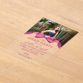 Invitations En Acrylique Fuchsia Rose Bow Photo Graduation Party (Poser)