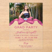 Invitations En Acrylique Fuchsia Rose Bow Photo Graduation Party (Recto)