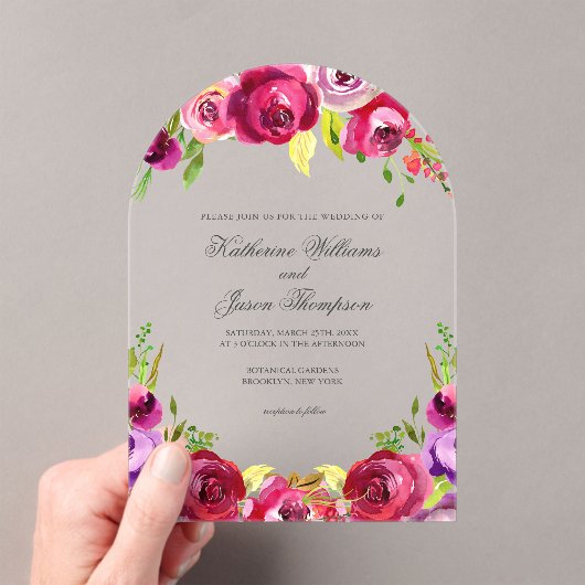 Invitations En Acrylique Fuchsia rose Floral Chic Spring Garden Mariage (In situ (ordinateur de poche))