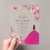 Invitations En Acrylique Fuchsia Rose Floral Or Quinceañera Sweet 16 XV (In situ (ordinateur de poche))