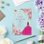 Invitations En Acrylique Fuchsia Rose Floral Or Quinceañera Sweet 16 XV (Insitu (Mariage))